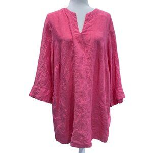 Lands’ End Plus Size 100% Linen Split Neck Tunic, Pink, Size 1X